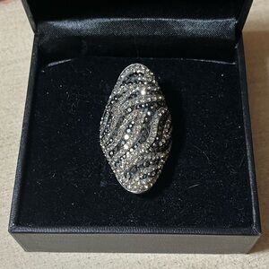 Sterling 925 Swarovski Crystal & Enamel Animal Print Ring 🖤Size 7